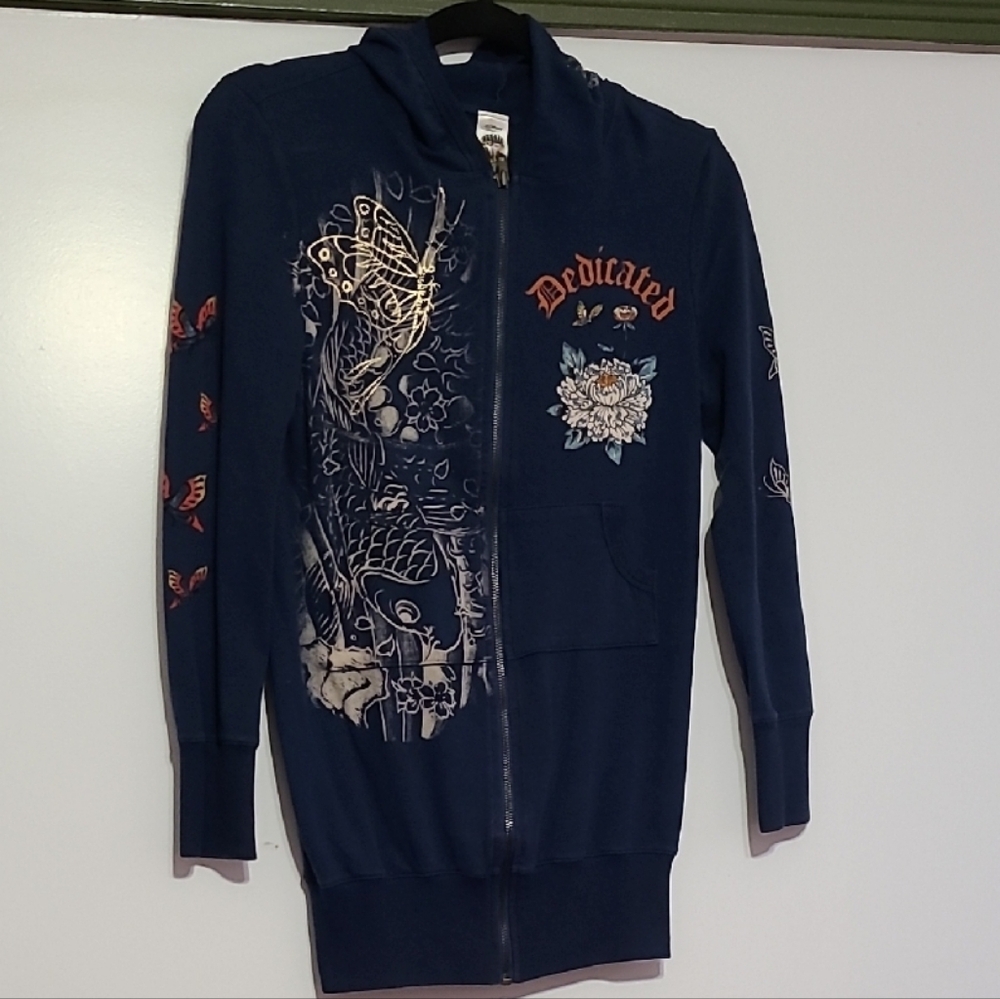Navy Graphic Zip-Up Hoodie